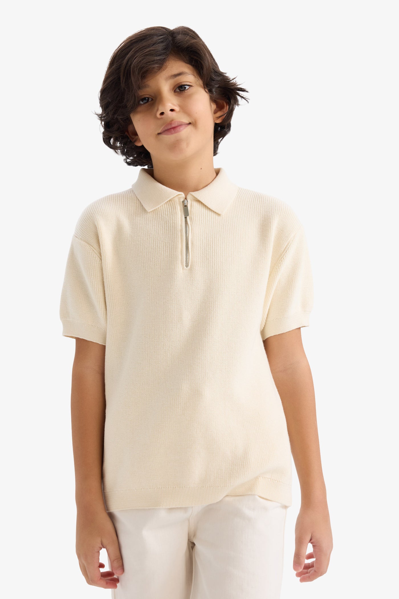 Beige Boy Boy Regular Fit Polo Collar Pullover Casual